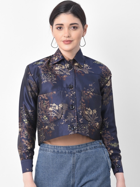 

AUDSTRO Women Blue Floral Printed Lightweight Tailored Crop Jacket