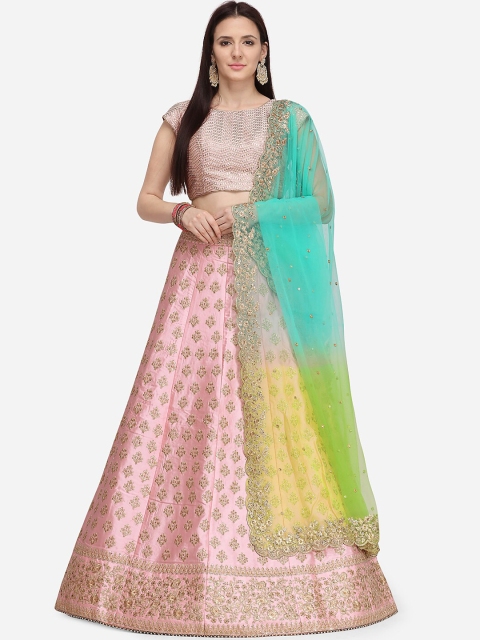 

NAKKASHI Pink & Green Embellished Semi-Stitched Lehenga & Unstitched Blouse with Dupatta