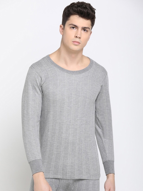 DIXCY SCOTT Men Grey Melange Striped Thermal T-shirt