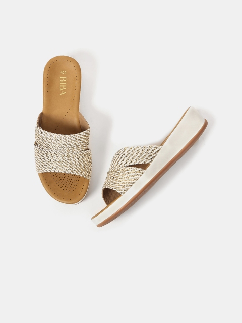 

Biba Women Gold-Toned Woven Design Wedges