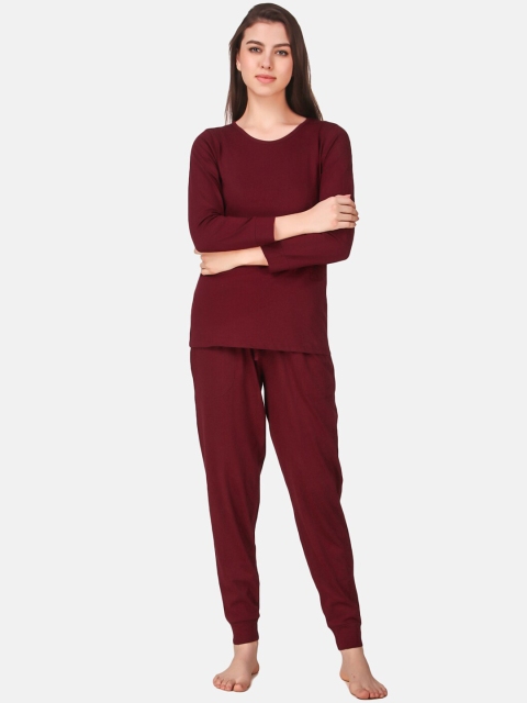 

Masha Women Maroon Solid Night Suit