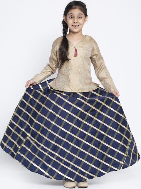 

Baani Creations Girls Navy Blue & Beige Self-Design Ready to Wear Choli With Lehenga Set