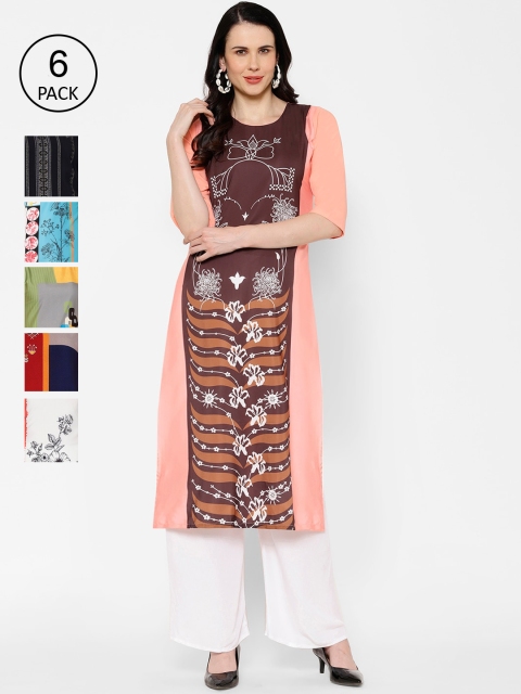 

7Threads Women Pack Of 6 Multicoloured Printed Straight Kurtas, Multi
