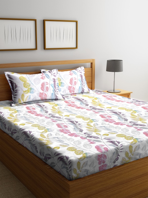 

BOMBAY DYEING White & Green Botanical Printed 180 TC Cotton 1 Double King Bedsheet With 2 Pillow Covers