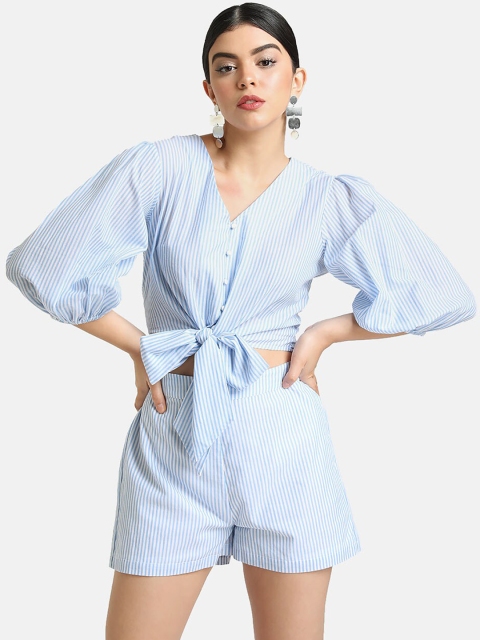

Kazo Women Blue & White Striped Top With Shorts