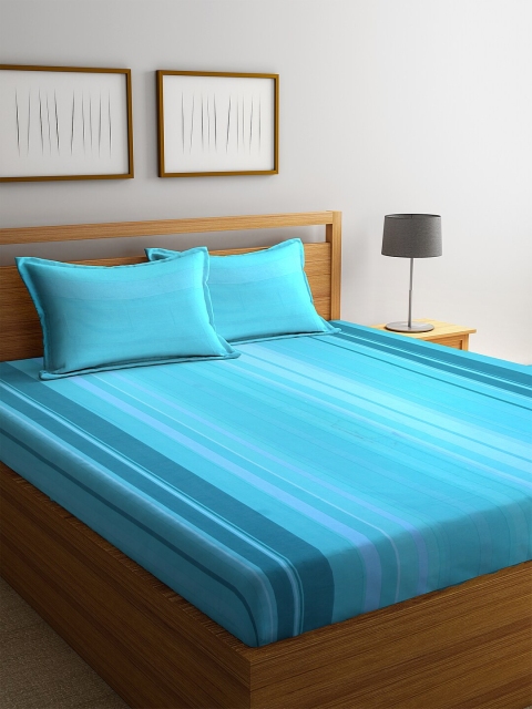 

BOMBAY DYEING Blue Striped 104 TC Cotton Double Queen Bedsheet With 2 Pillow Covers