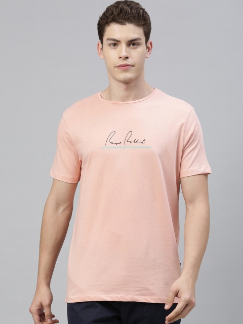 

RARE RABBIT Men Peach Solid Round Neck T-shirt