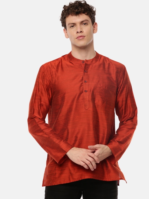 RAMRAJ COTTON Men Red Solid Straight Kurta