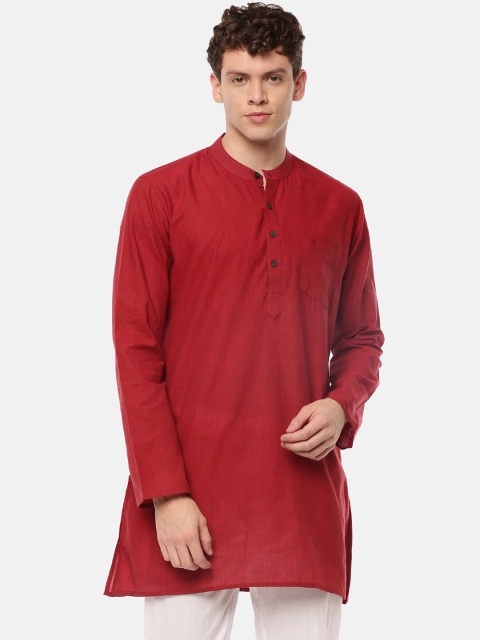 

RAMRAJ COTTON Men Red Solid Straight Kurta