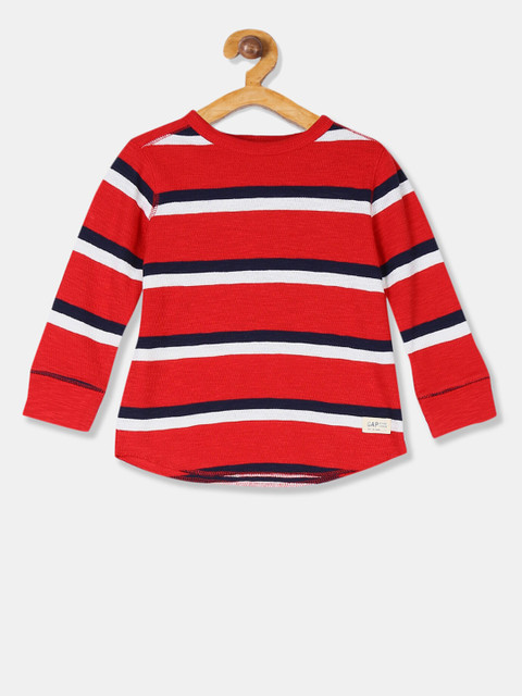 

GAP Boys Red Striped Round Neck T-shirt