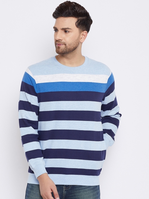 

Bishop Cotton Men Navy Blue Striped Sweatshirt