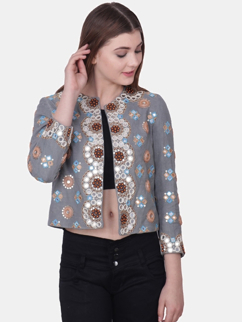 

Diwaah Women Grey Self Design Tailored Jacket