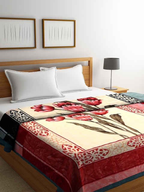 

BOMBAY DYEING Beige & Red 1000 GSM Heavy Winter Double Bed Blanket