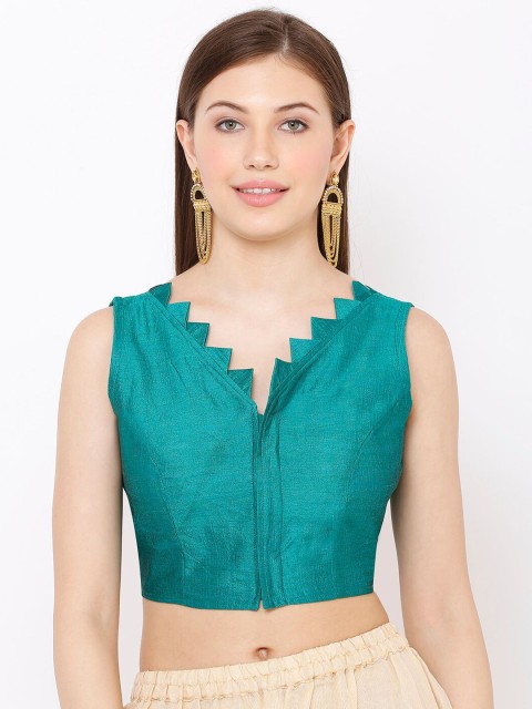 

SALWAR STUDIO Women Green Solid Padded Saree Blouse