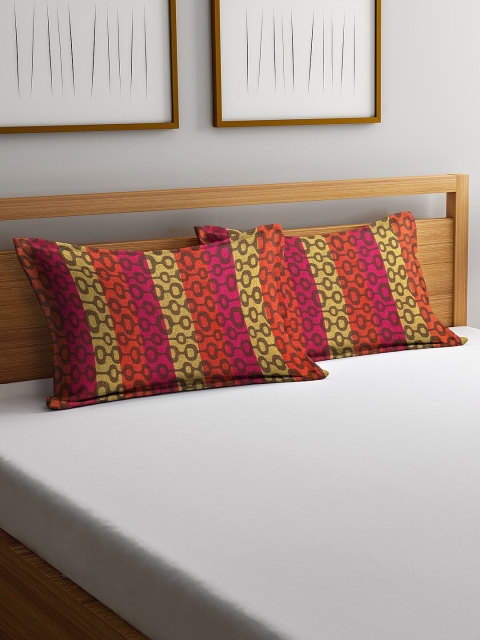 

NEUDIS Set Of 2 Orange & Pink Printed Pillow Covers