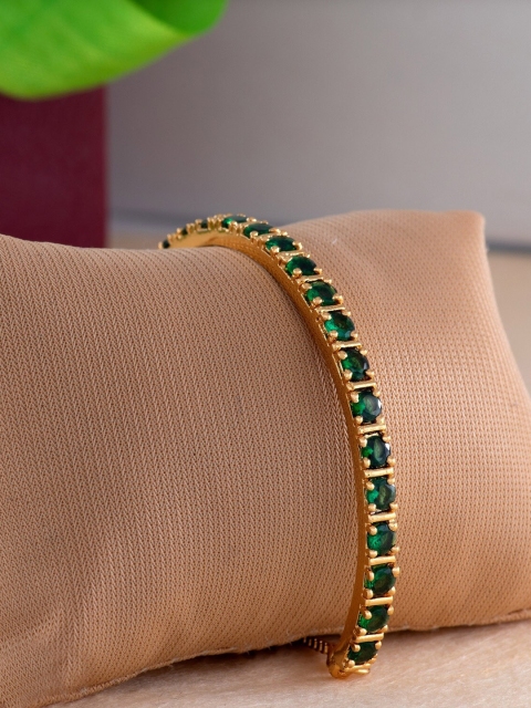 

Estele 24K Gold-Plated & Green AD Studded Bangle Style Bracelet