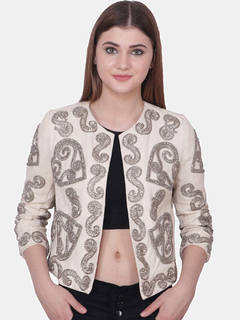 

Diwaah Women Off-White Embellished Open Front Jacket