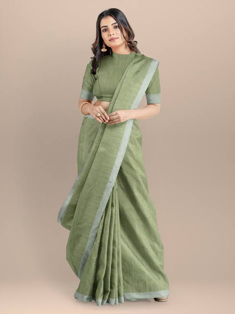 

BharatSthali Green Striped Bhagalpuri Sustainable Saree