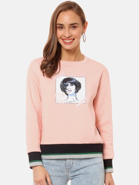 

Campus Sutra Women Pink Printed Sweatshirt