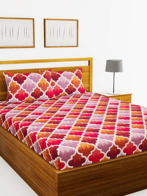 

Bianca Pink & Purple Geometric Printed Double XL Bedsheet With 2 Pillow Covers