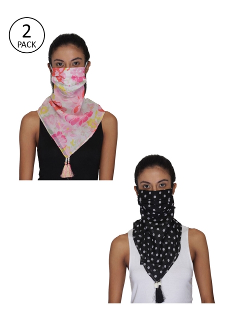 

Anekaant Women Pack Of 2 Printed 3-Ply Reusable Scarf Style Fashion Masks, Pink