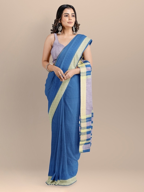 

BharatSthali Blue Solid Bhagalpuri Sustainable Saree