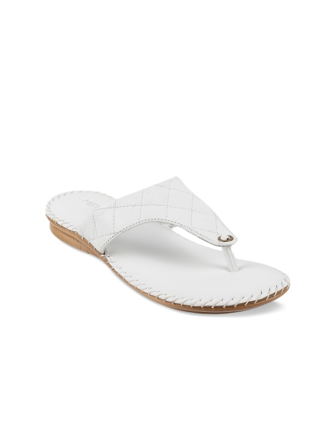 

Metro Women White Solid Leather T-Strap Flats