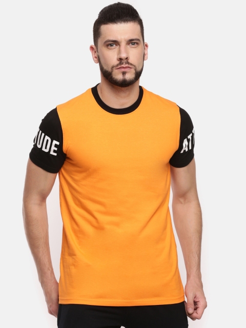 

ATTIITUDE Men Orange Solid Round Neck T-shirt