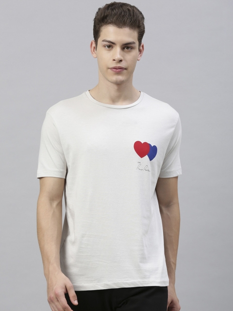 

RARE RABBIT Men Off-White Solid Round Neck T-shirt