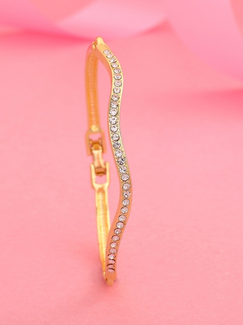 

Estele Gold-Plated & White American Diamond Studded Cuff Bracelet