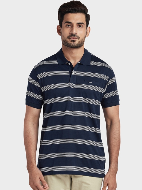

ColorPlus Men Blue Striped Polo Collar T-shirt