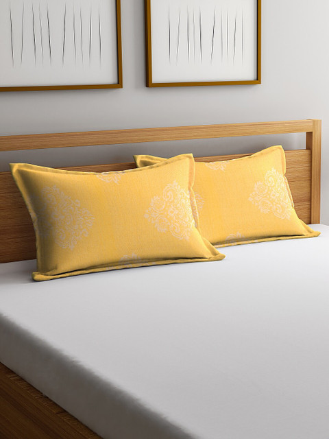 

NEUDIS Set of 2 Yellow & White Jacquard Weave Pillow Covers