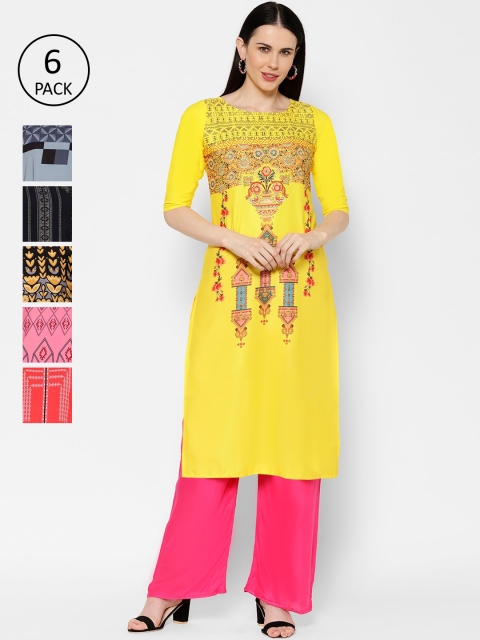 

7Threads Women Pack Of 6 Multicoloured Printed Straight Kurtas, Multi