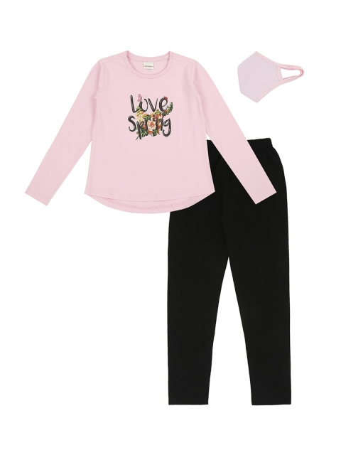

RAINE AND JAINE Girls Pink & Black Solid Clothing Set With Face Mask