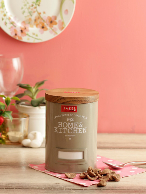 

HAZEL Grey & Brown Round Grocery Storage Container With Wooden Lid
