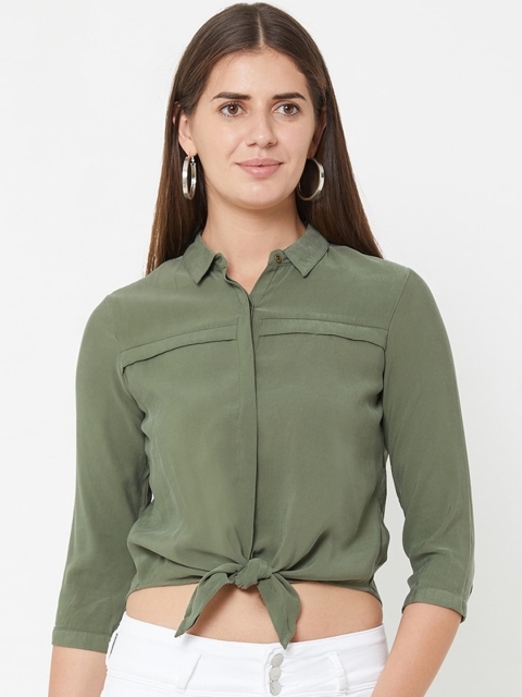 

Kraus Jeans Women Olive Green Regular Fit Solid Casual Shirt