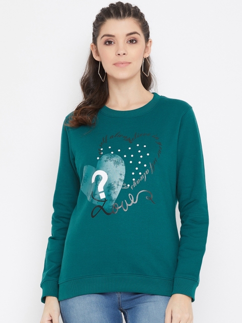

Bishop Cotton Women Green Printed Sweatshirt