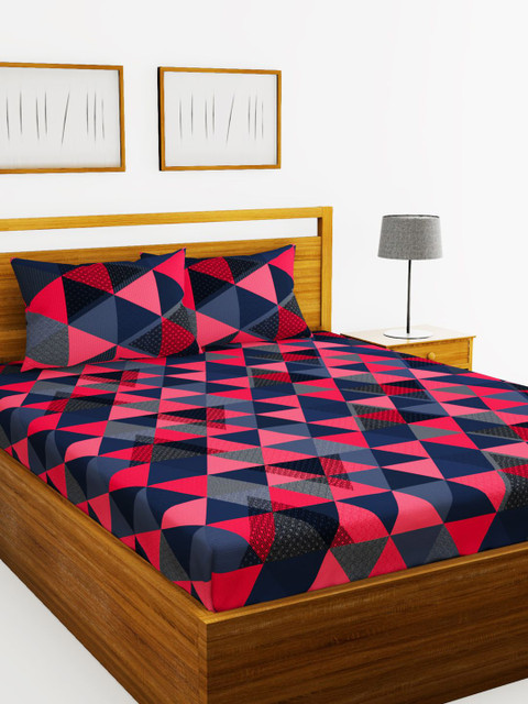

BIANCA Pink & Navy Blue Printed 110 TC Double XL King Bedsheet With 2 Pillow Covers