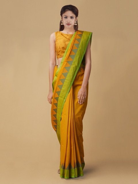 

Unnati Silks Yellow Striped Handcrafted Pure Cotton Saree