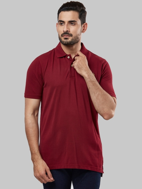 

Raymond Men Maroon Self Design Polo Collar T-shirt