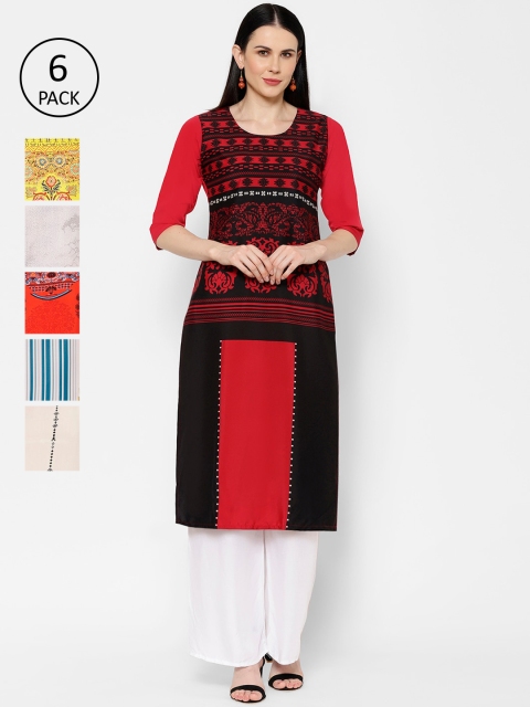 

7Threads Women Pack Of 6 Multicoloured Printed Straight Kurtas, Multi