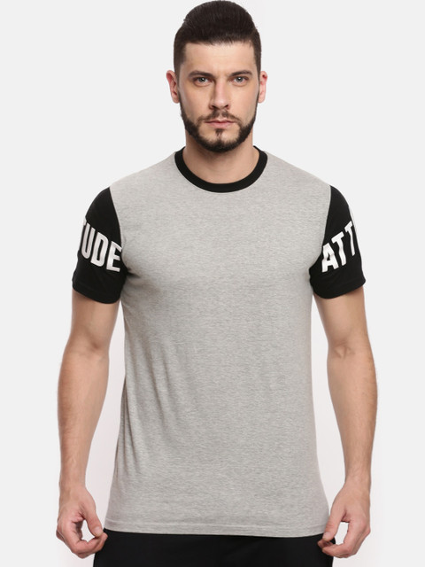 

ATTIITUDE Men Grey Melange Solid Round Neck T-shirt