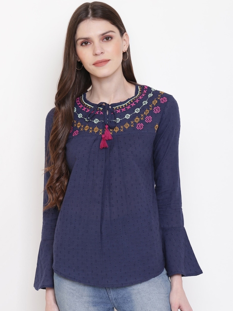 

Mayra Women Navy Blue Self Design Top