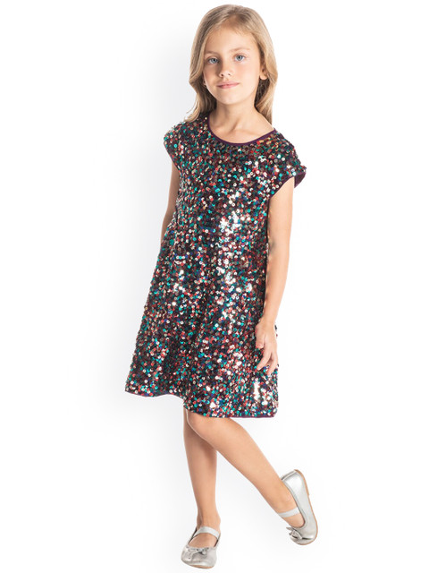 

Cherry Crumble Girls Multicoloured Embellished A-Line Dress, Multi