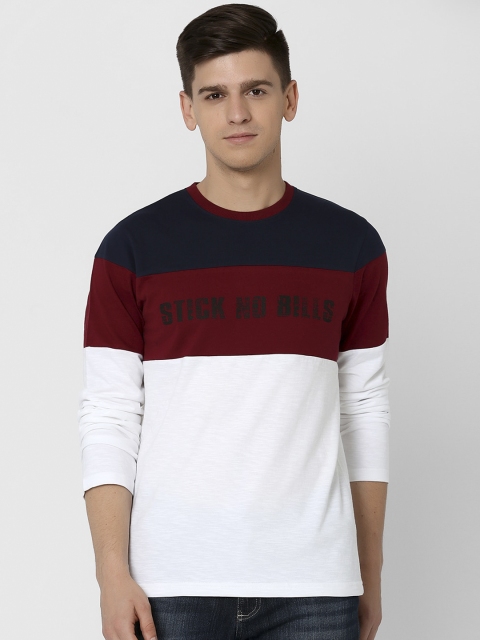 

MARCA Disati Men Maroon & White Colourblocked Round Neck T-shirt