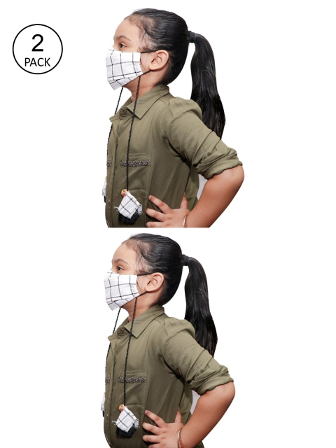 

JBN Creation Unisex Kids Pack Of 2 Checked 3-Ply Reusable Tassel Style Cloth Masks, White