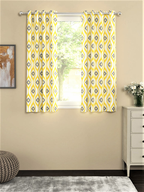 

URBAN SPACE Set Of 2 Yellow & White Printed Window Curtains