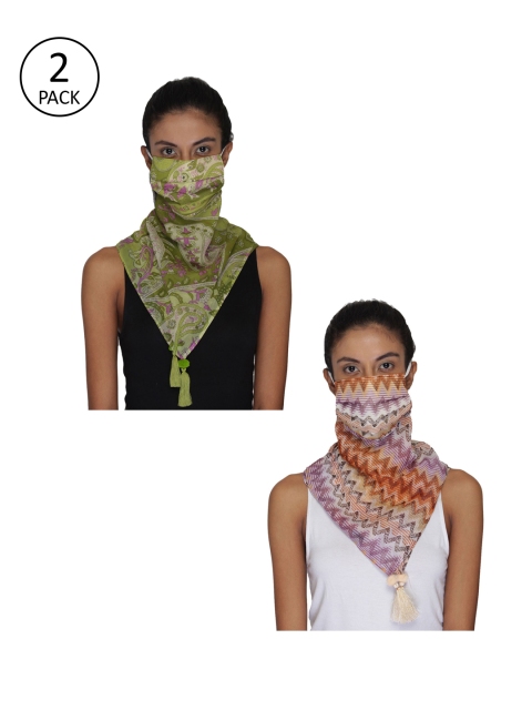 

Anekaant Women Pack Of 2 Printed 3-Ply Reusable Scarf Style Fashion Masks, Green