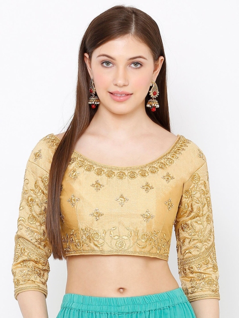 

SALWAR STUDIO Women Gold-Toned Embroidered Readymade Saree Blouse