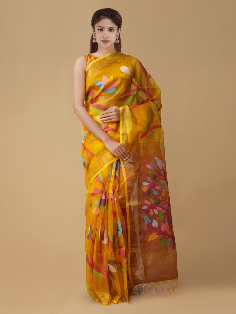 

Unnati Silks Yellow Woven Design Maheshwari Saree